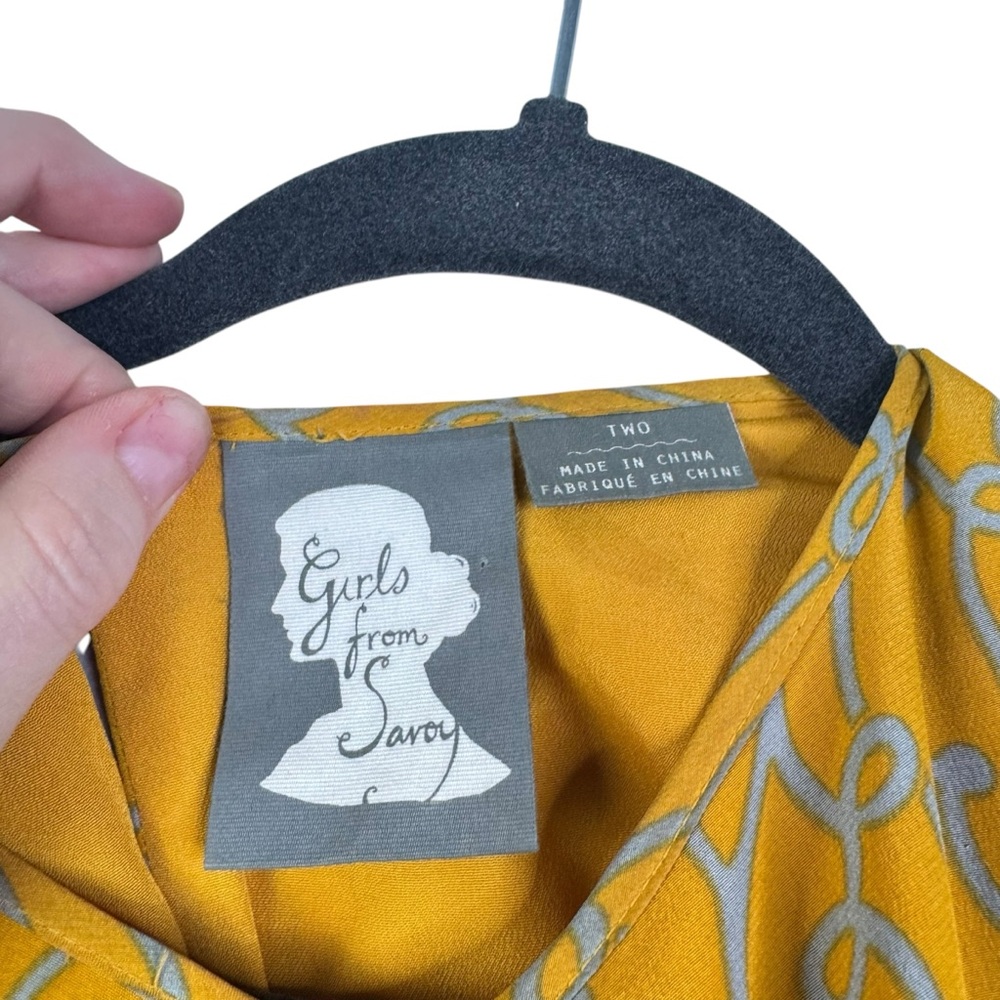 Anthropologie Girls from Savoy Take Action Mini Dress 2 Gold Yellow 100% Silk - Picture 6 of 16